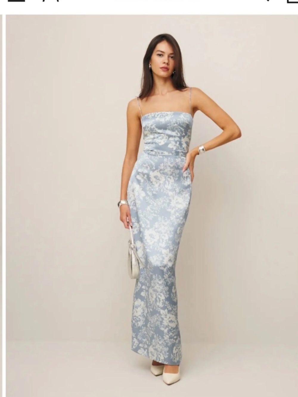 Reformation Silk Frankie Dress - Blue & White
